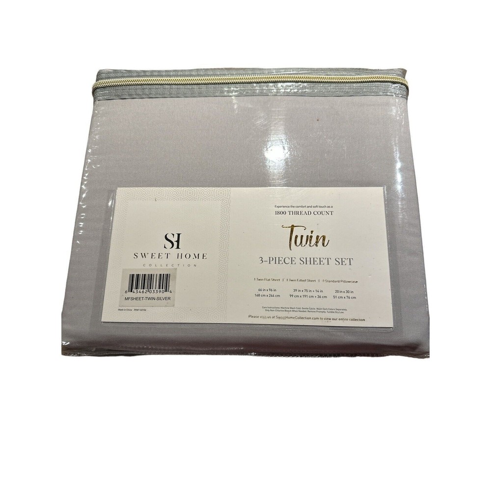 Sweet‎ Home Twin 1800 Thread Count Sheet Set Silver Gray